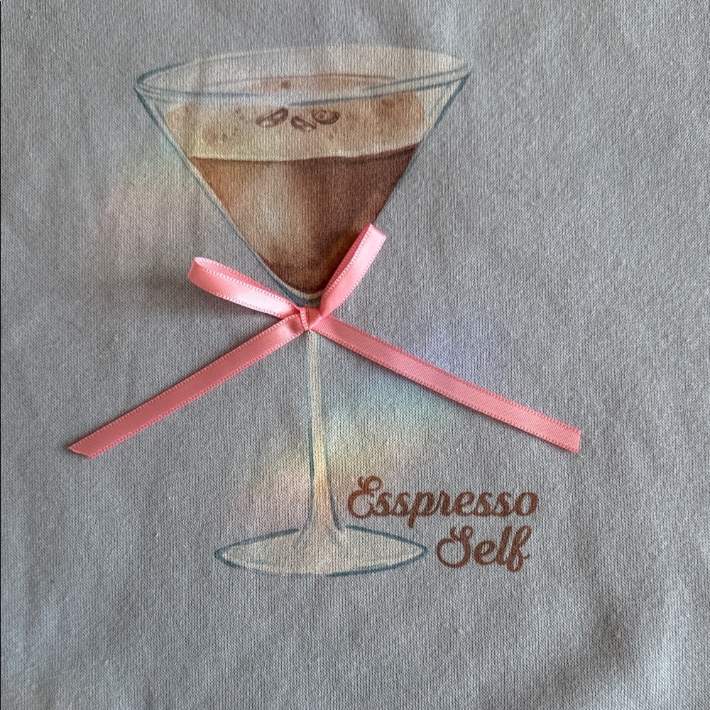 Espresso Self Graphic Sweatshirt with Pink Bow